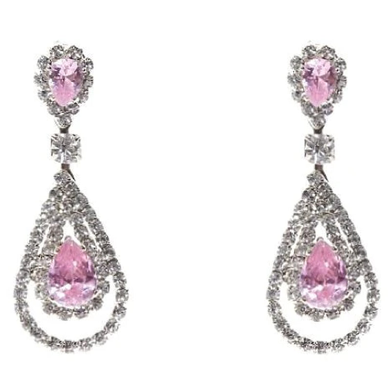 Elegant Linked Pear Rhinestone Dangle Earrings