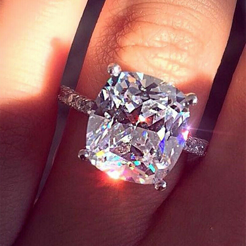 Sunshine Women Jewelry 925 Silver Ring Cubic Zircon Wedding Ring Sz 6-10