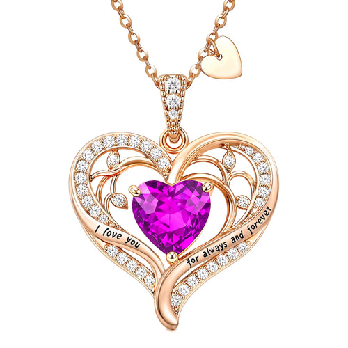 Birthstone Heart Pendant Necklace for Women, Christmas Birthday Anniversary Jewelry Gift
