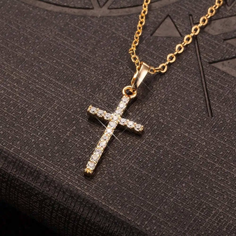 Stylish Gold and Black Crystal Cross Pendant Necklace for Men and Women – Perfect for Wholesale Dropshipping