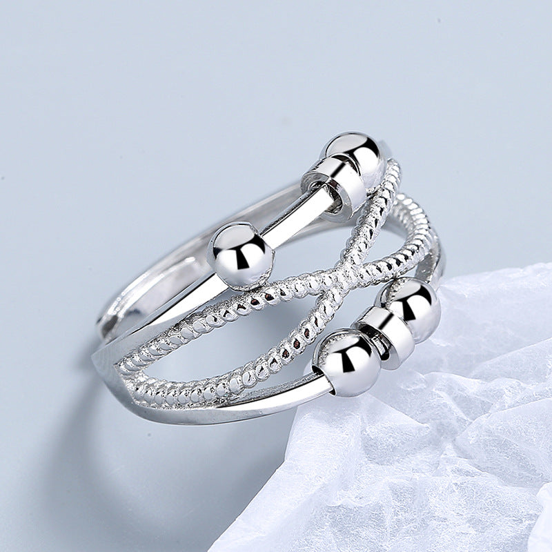 Rotatable Ring with Open Design Fashion Double-Layered Hollow Line Anxiety Relief Rings for Women