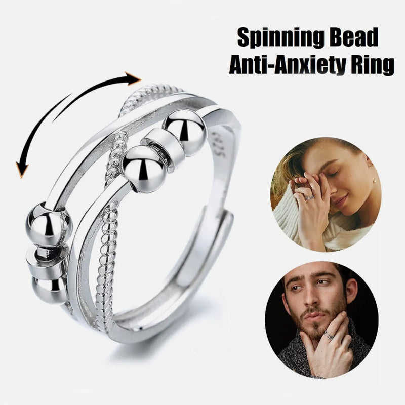 Rotatable Ring with Open Design Fashion Double-Layered Hollow Line Anxiety Relief Rings for Women