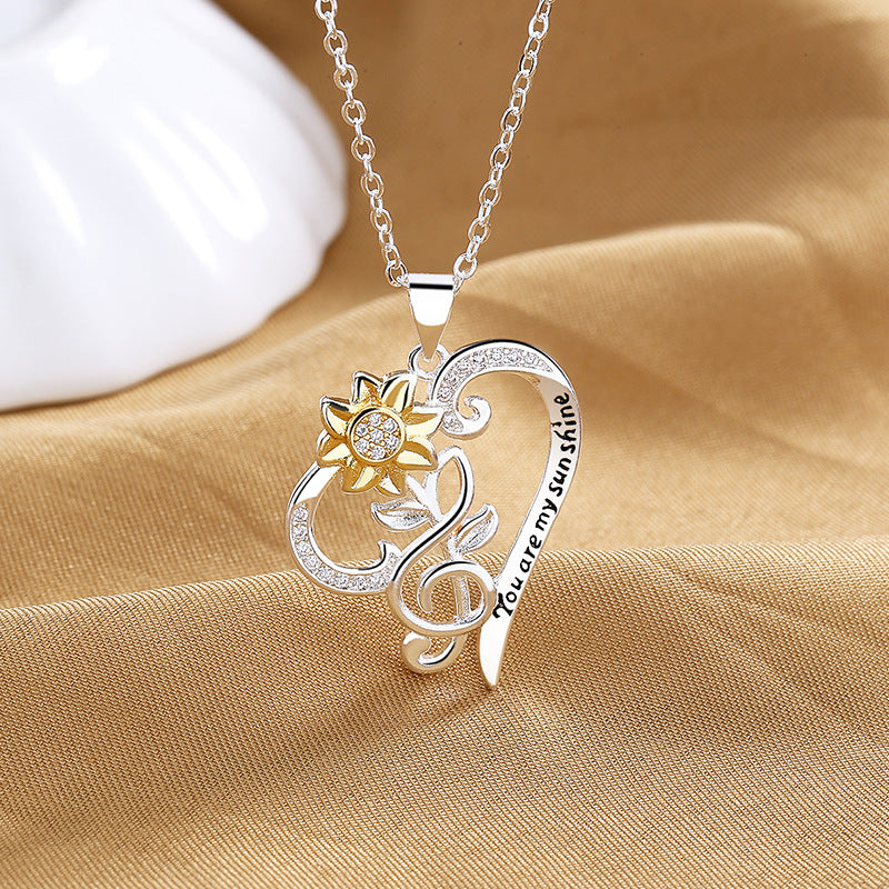 Pastoral Style Two-Color Sunflower Pendant Trend Heart Clavicle Chain