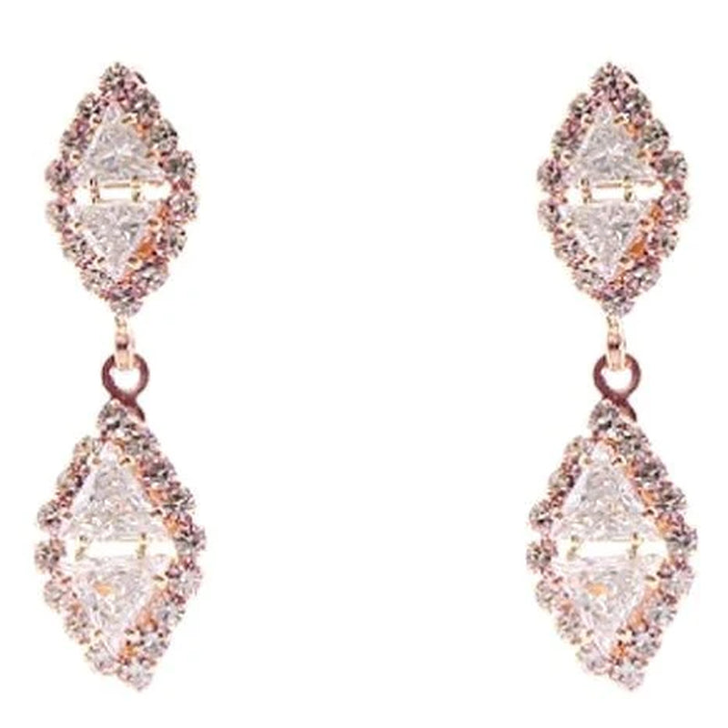 Stunning Linked Rhombus Dangle Earrings with Sparkling Rhinestones