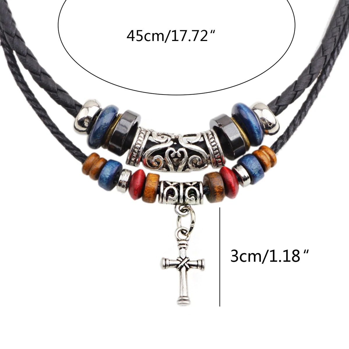 Vintage Tribal Boho Leather Necklace Hipppie Double Layer Cross Beaded Necklace