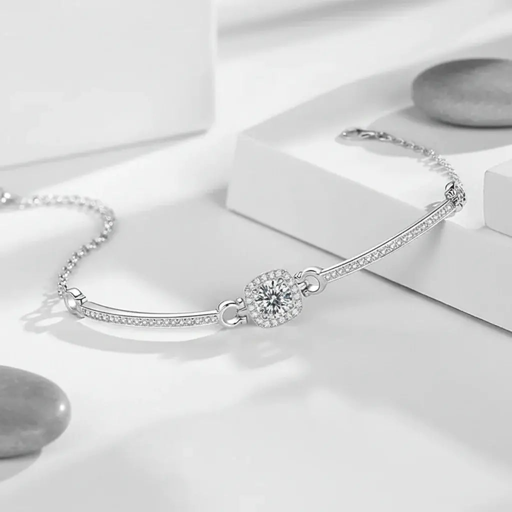 Stunning 1 Carat Moissanite Square Bag Bracelet in 925 Sterling Silver