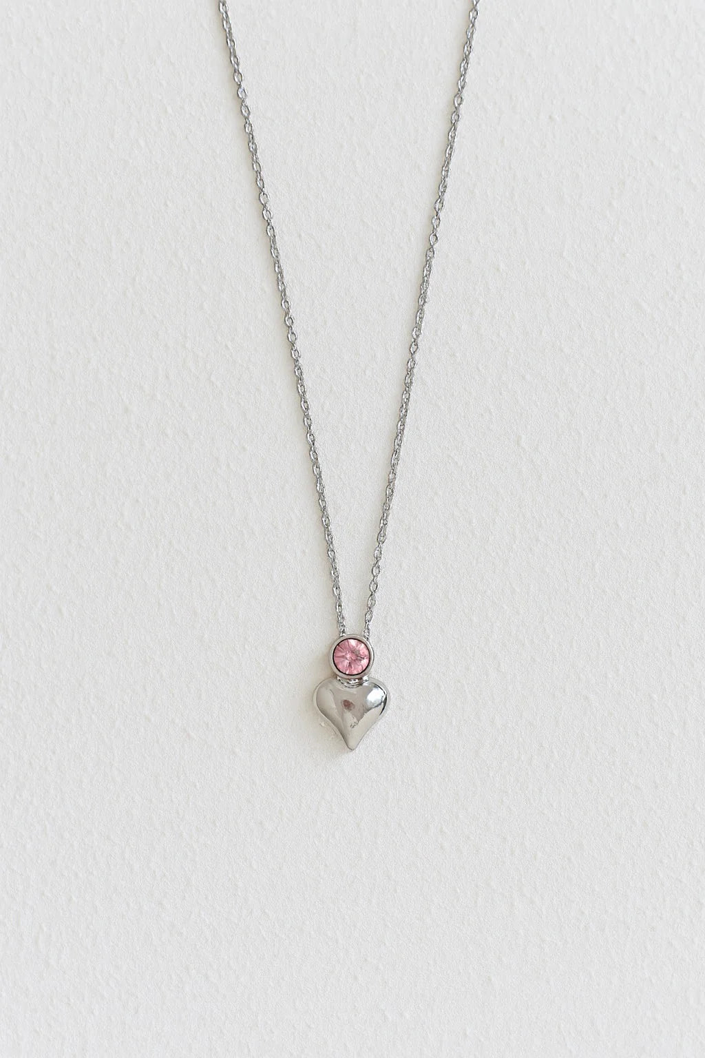Elegant Stainless Steel Heart Necklace with Pink Stone for Women
