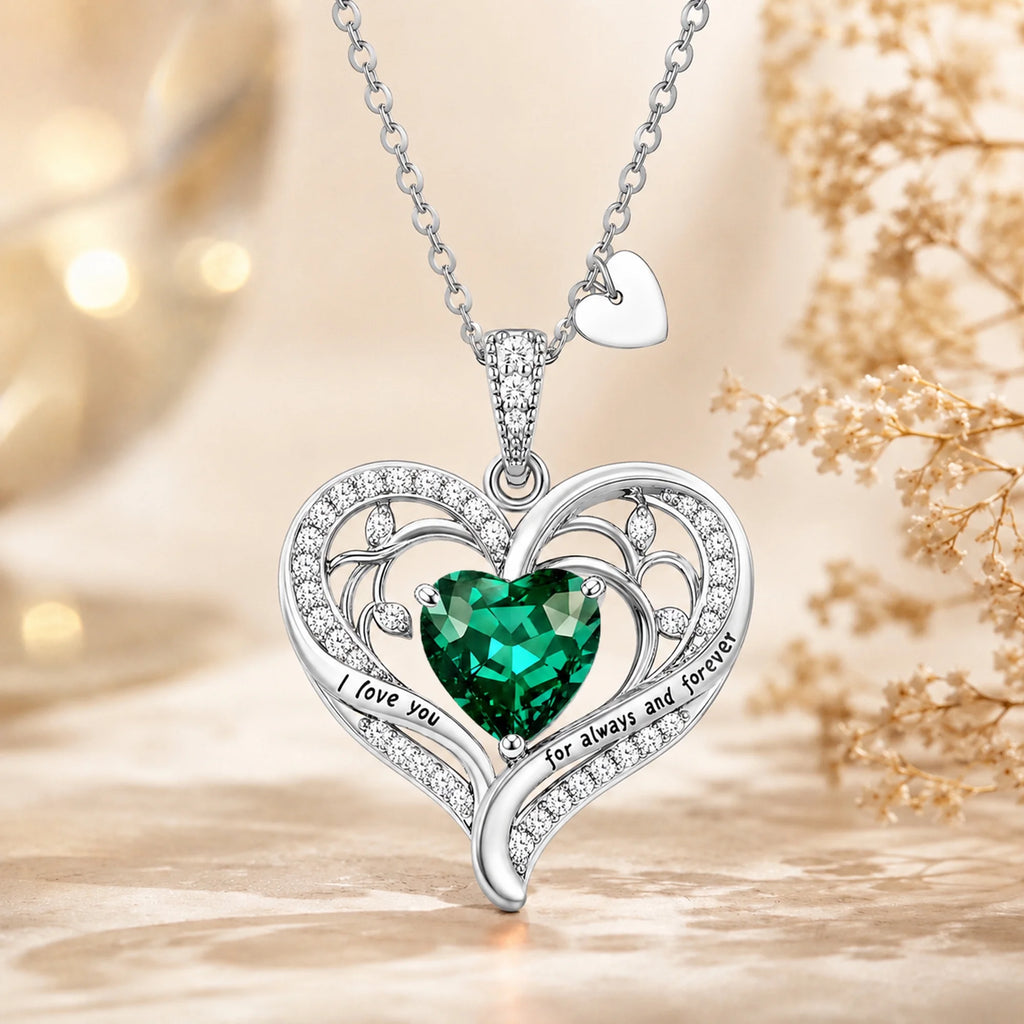 Birthstone Heart Pendant Necklace for Women, Christmas Birthday Anniversary Jewelry Gift