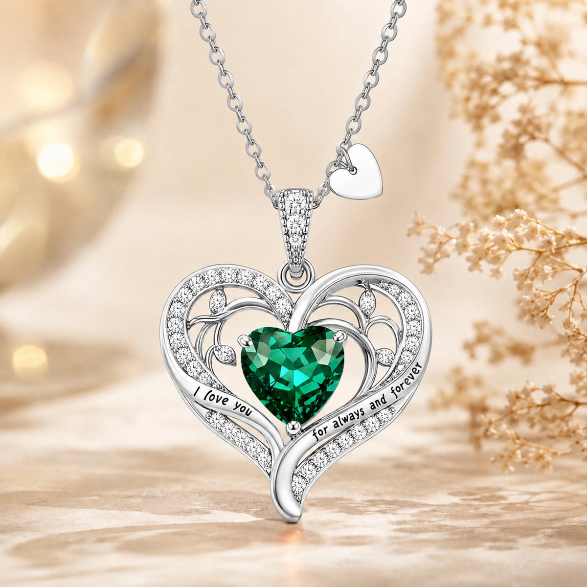 Birthstone Heart Pendant Necklace for Women, Christmas Birthday Anniversary Jewelry Gift