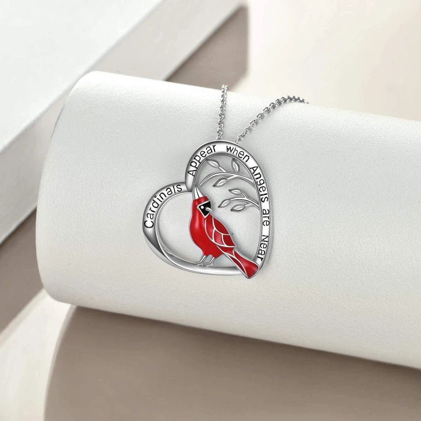 Creative Heart Shaped Cardinal Pendant Necklace, Exquisite Party Commemorative Accessory Gift Jewelry Anniversary Party Gifts, Valentine'S Day Gift