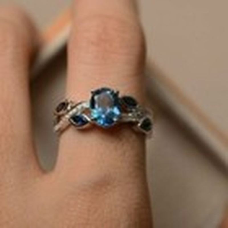 Oval Romantic Cut Aquamarine Women Silver Plated Rings Size 6-10 Simulated Glass