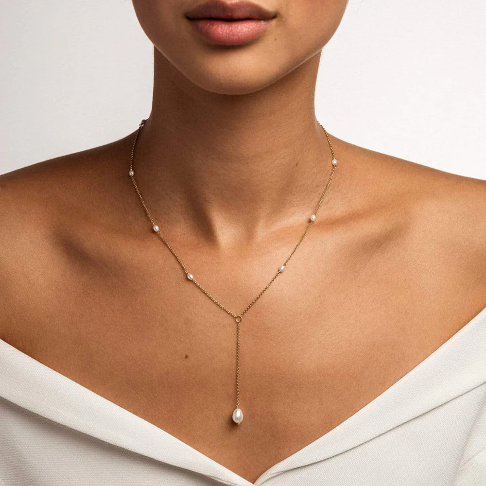 Elegant Gold Plated Fresh Water Pearl Necklace - Dainty Charm