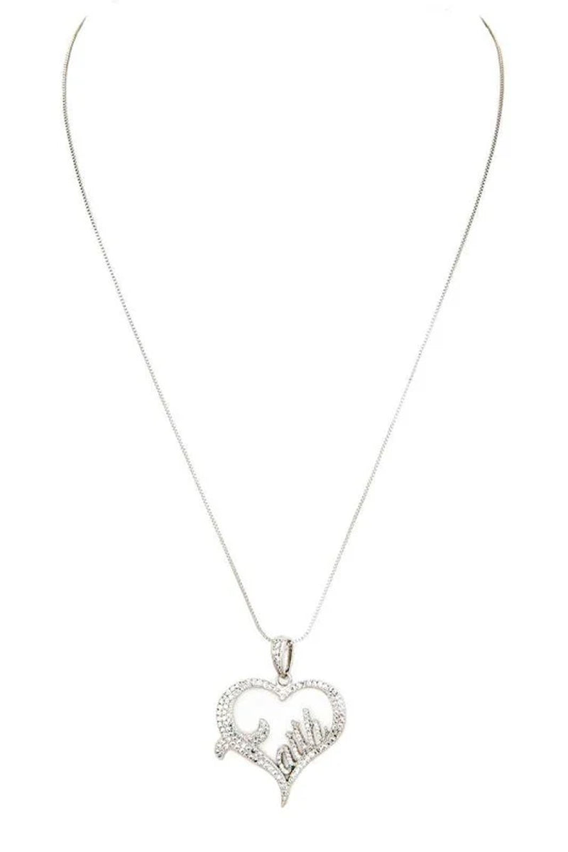 Stunning FAITH Heart Pendant Necklace with Sparkling Cubic Zirconia