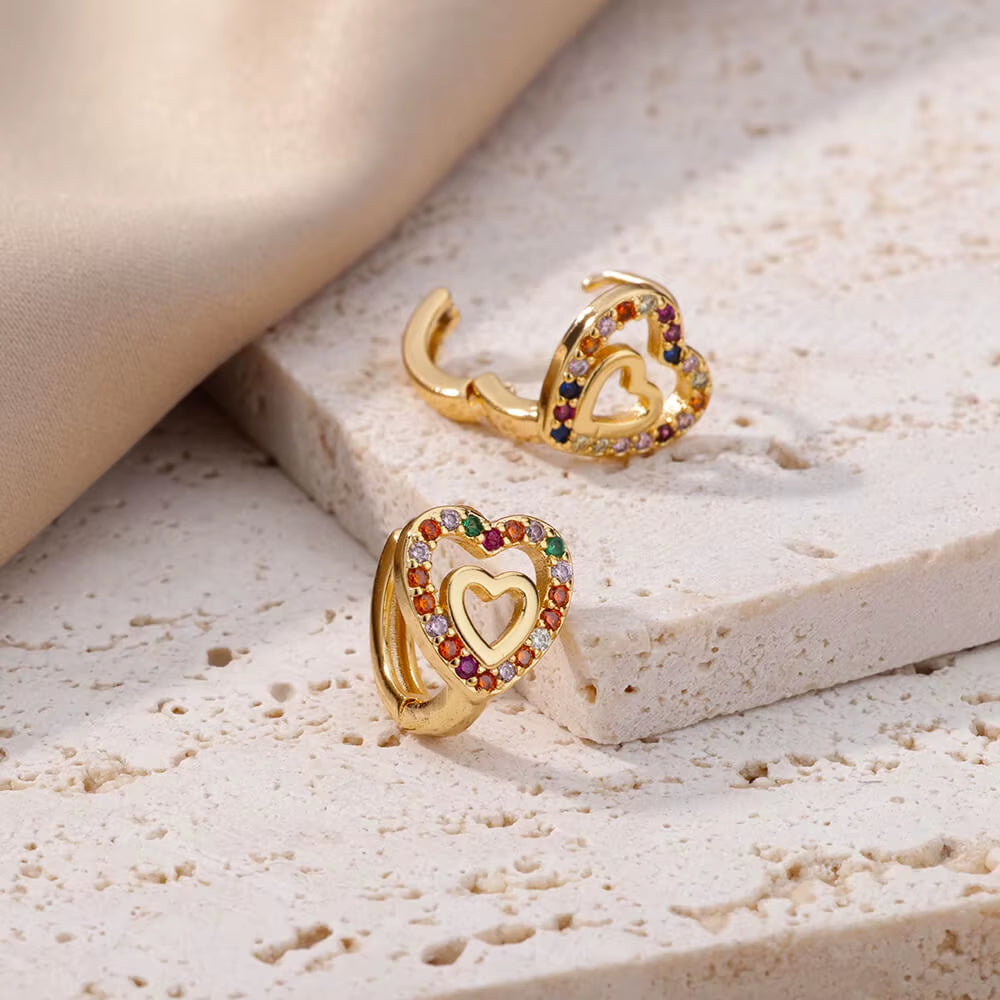 Elegant Gold Hollow Zircon Heart Earrings - Luxury Stainless Steel Jewelry Gift for Women with Free Shipping