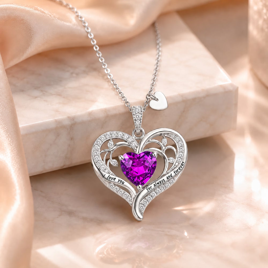 Birthstone Heart Pendant Necklace for Women, Christmas Birthday Anniversary Jewelry Gift
