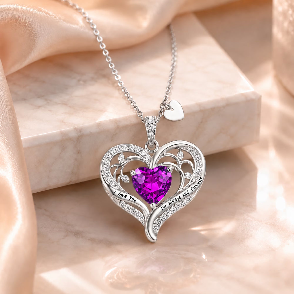 Birthstone Heart Pendant Necklace for Women, Christmas Birthday Anniversary Jewelry Gift