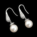 Elegant Bridal Pearl and Cubic Zirconia Dangle Earrings