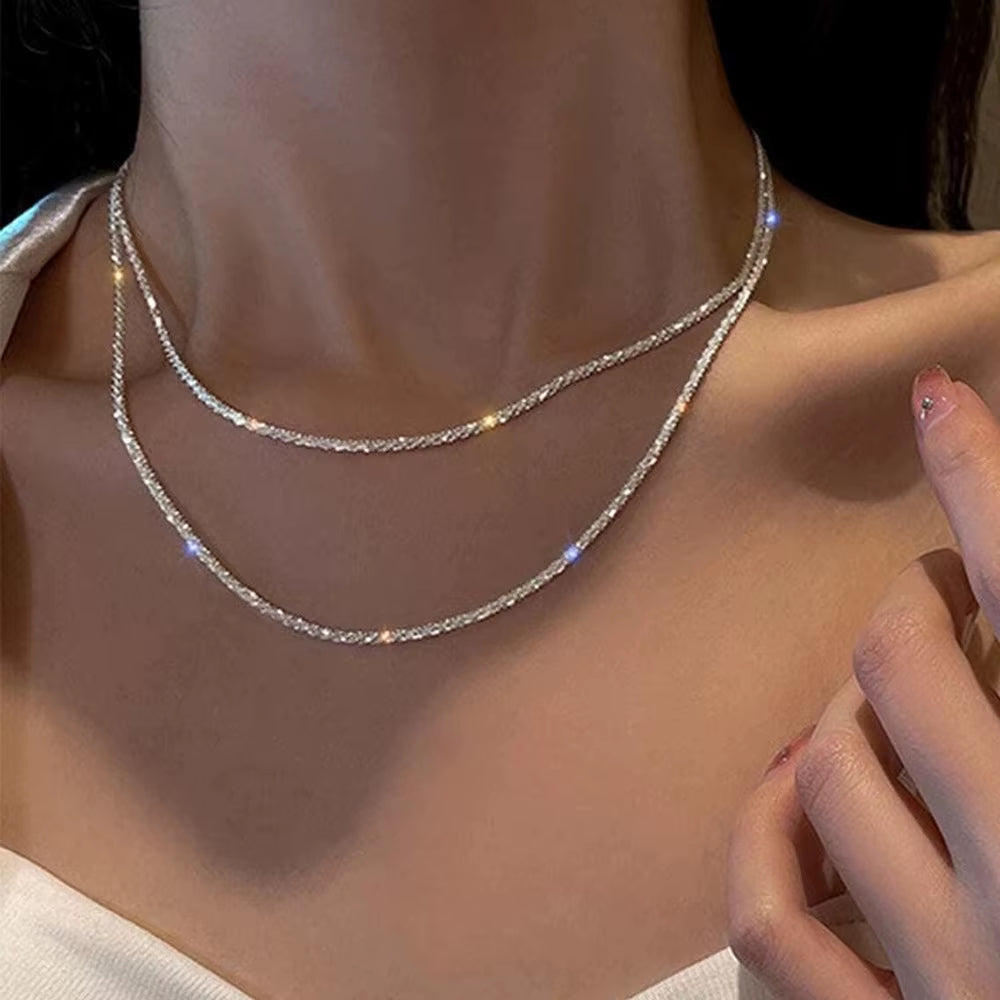 Elegant Silver Clavicle Choker Necklace - Sparkling Fashion Jewelry for Women, Perfect for Weddings and Parties