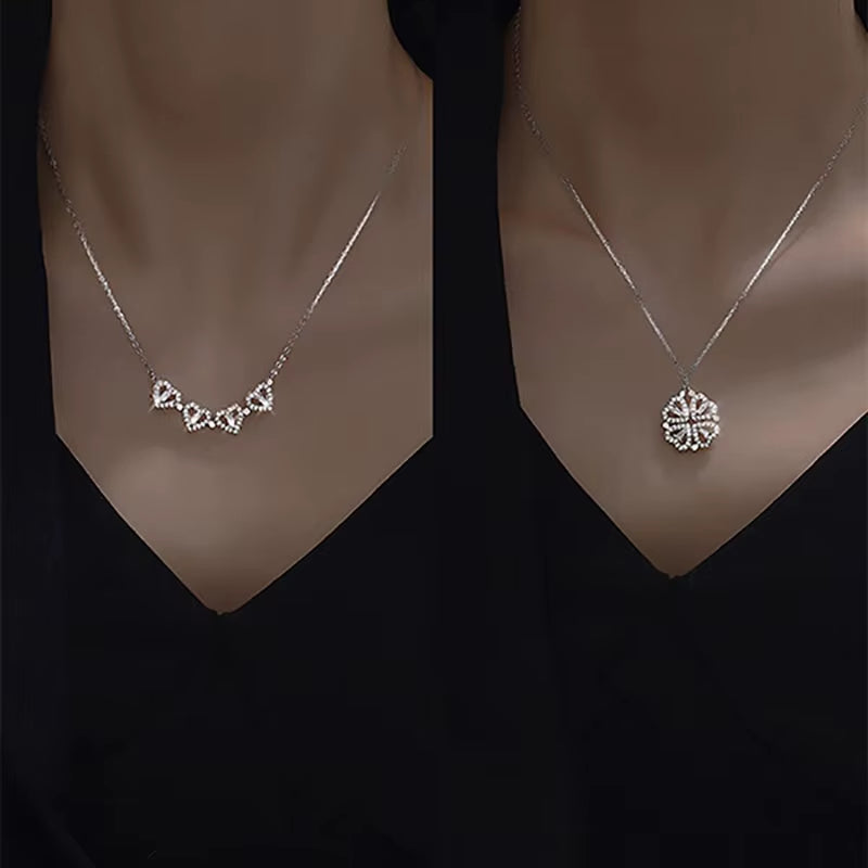Heart-Shaped Four Leaf Clover Pendant Necklace - Zircon Clavicle Chain for Women, Perfect Gift for Love