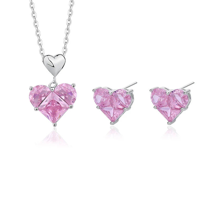 Elegant White Gold Pink Heart Earrings - A Touch of Romance