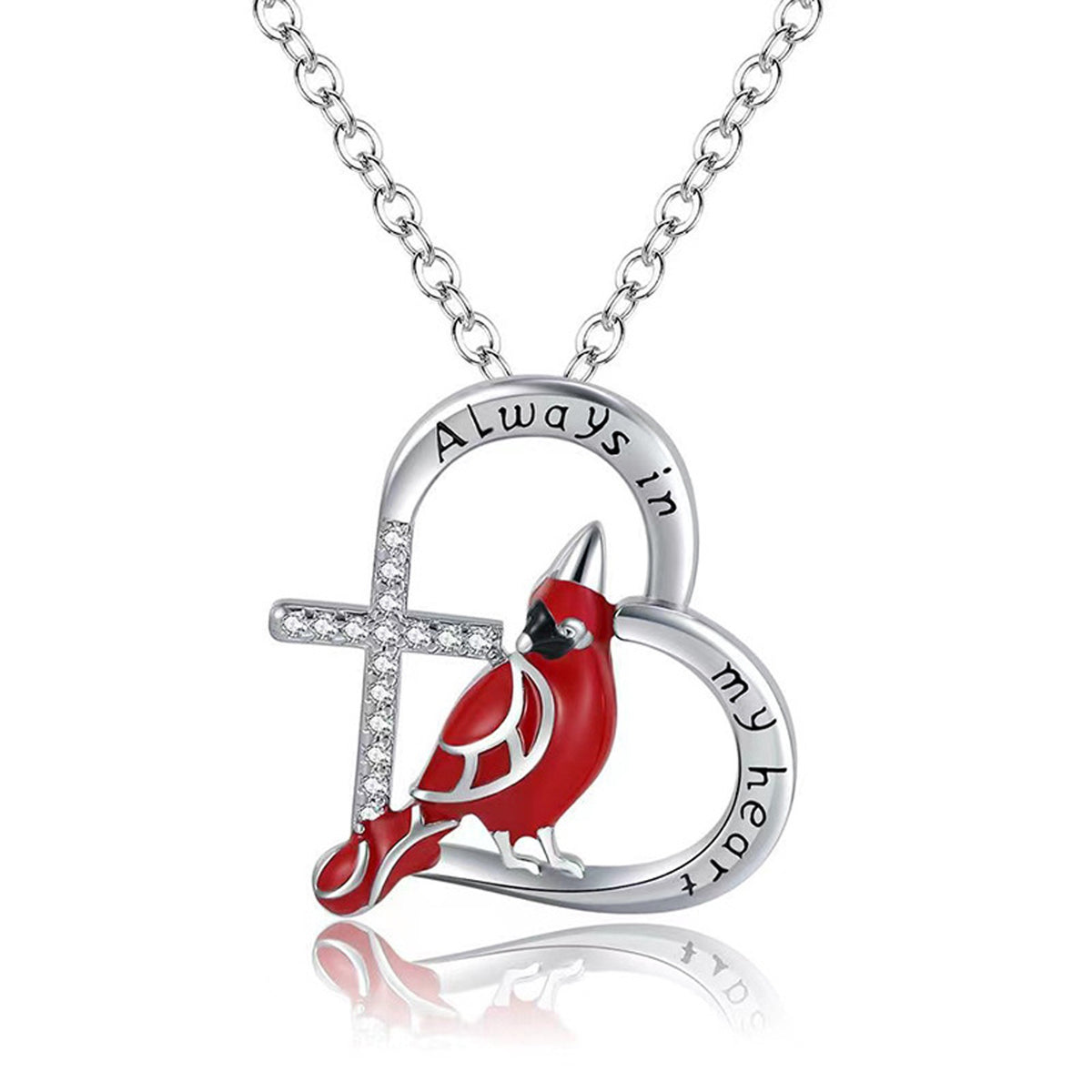 Creative Heart Shaped Cardinal Pendant Necklace, Exquisite Party Commemorative Accessory Gift Jewelry Anniversary Party Gifts, Valentine'S Day Gift