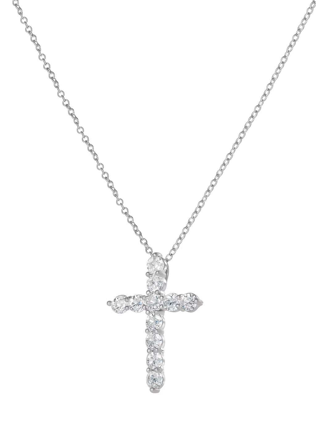 Brilliance Fine- Women'S Silver Plated Brass Cubic Zirconia Cross Pendant, 18" + 2" Ext Chain