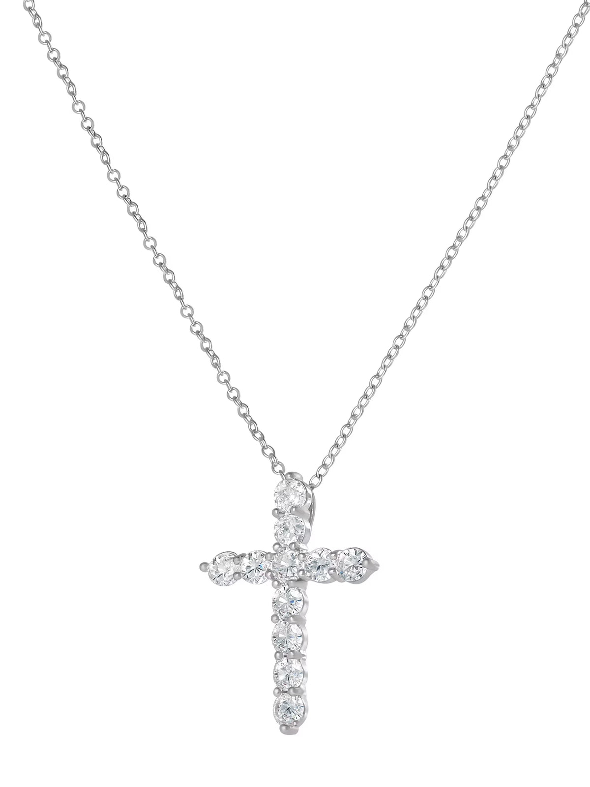 Brilliance Fine- Women'S Silver Plated Brass Cubic Zirconia Cross Pendant, 18" + 2" Ext Chain