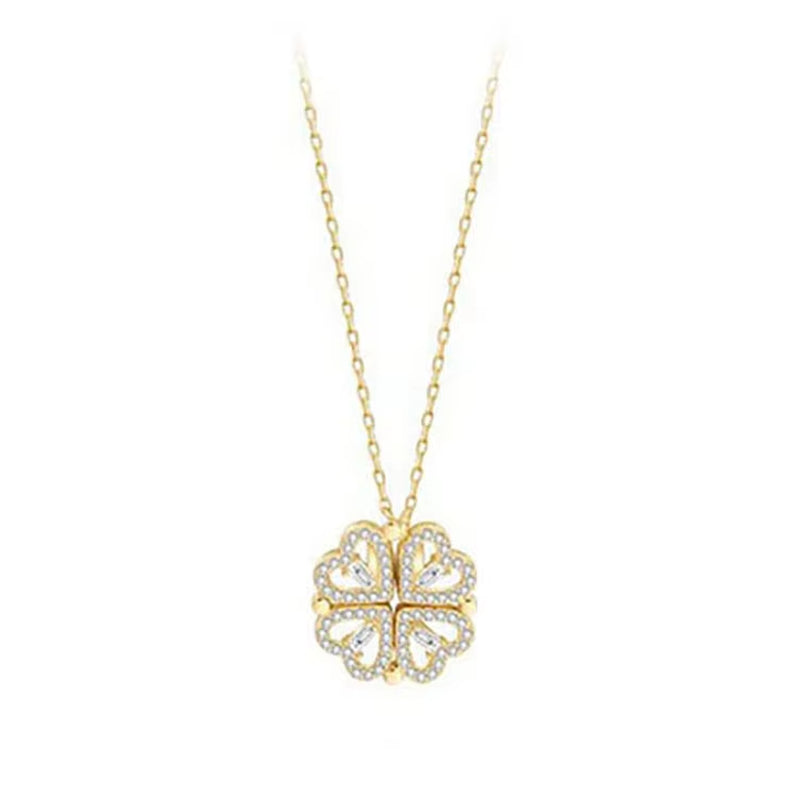 Heart-Shaped Four Leaf Clover Pendant Necklace - Zircon Clavicle Chain for Women, Perfect Gift for Love