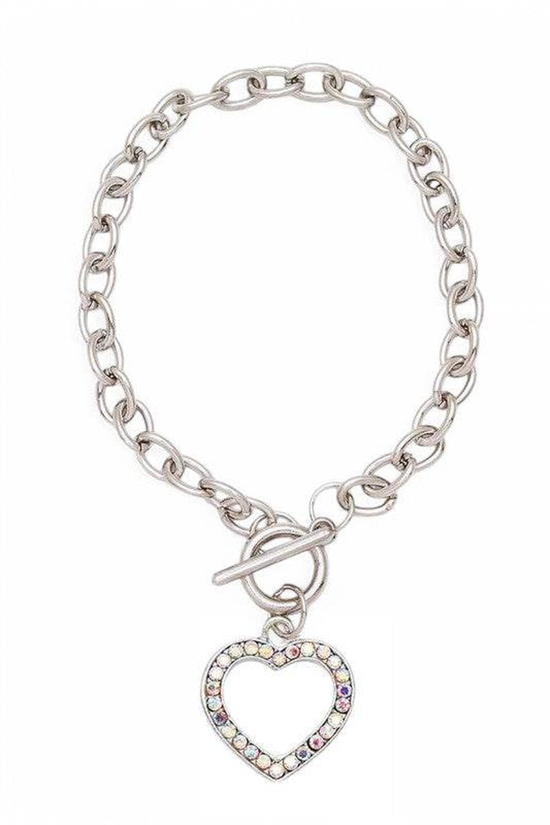 Elegant Crystal Heart Toggle Bracelet