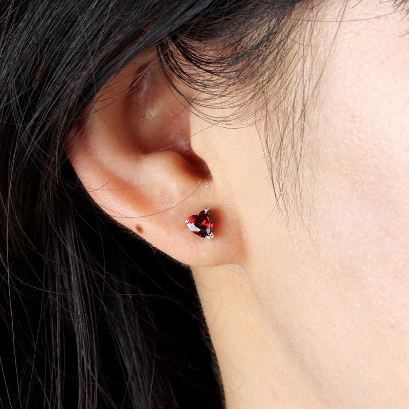 Stunning Heart-Shaped Red Zircon Stud Earrings - Perfect for Any Occasion!