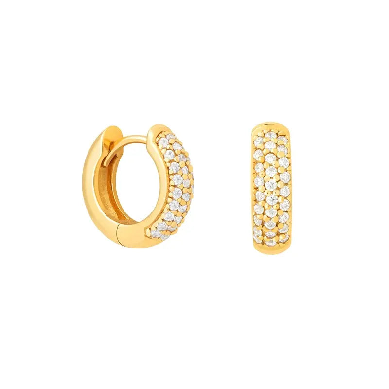 Gold Plated 925 Sterling Silver Diamond Huggie Hoop Earrings