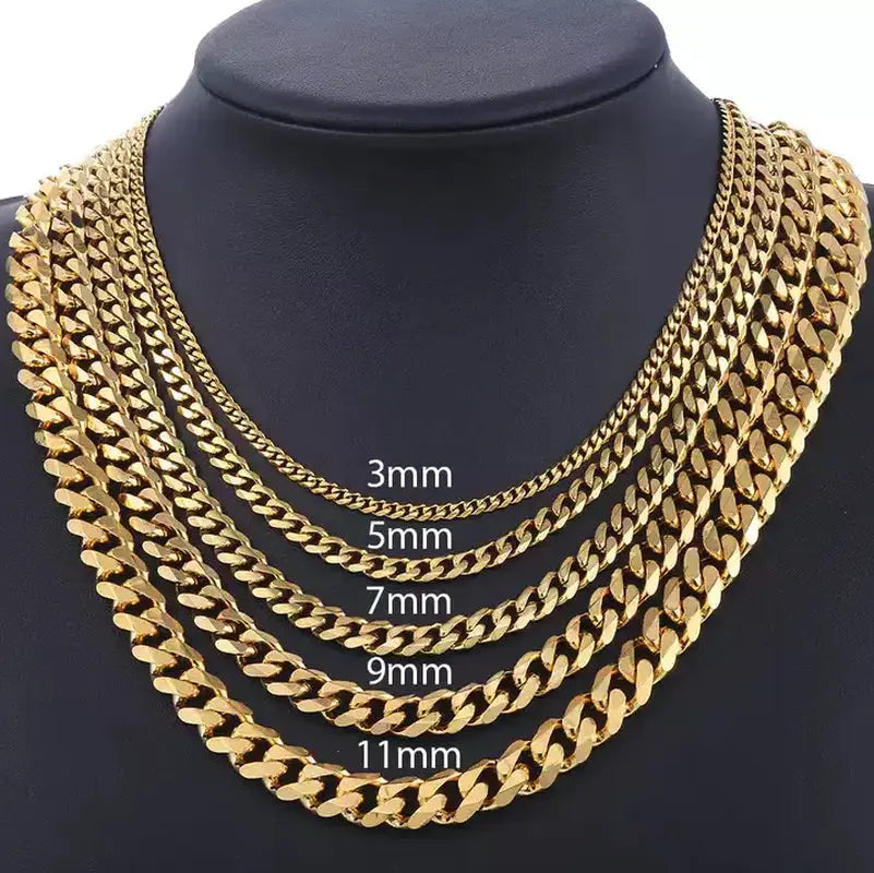 Stylish Stainless Steel Cuban Curb Chain Necklace for Men & Women - Available in 3/5/7/9/11mm Sizes
