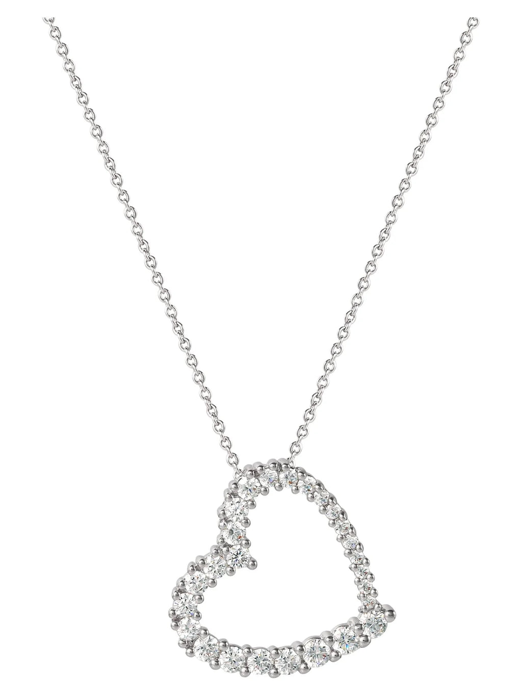 Fine, Women'S Silver Plated Cubic Zirconia Open Heart Pendant Necklace, 18"