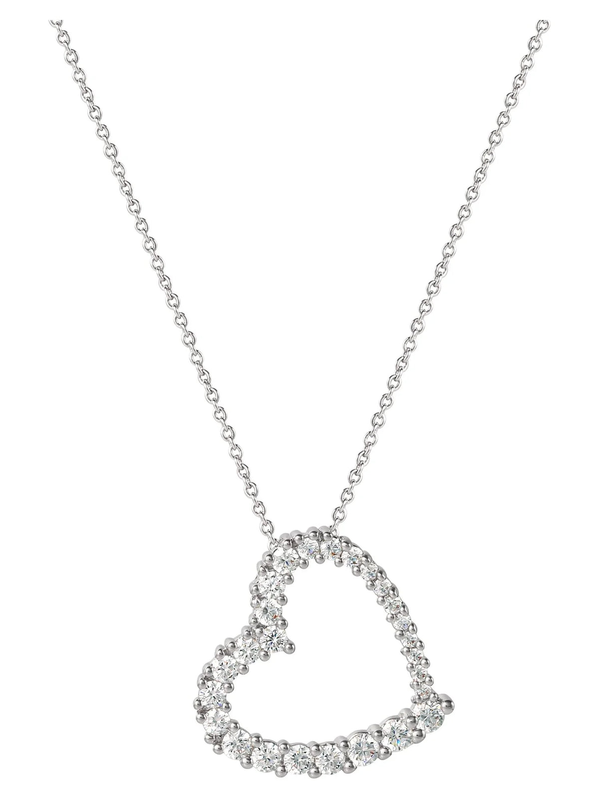 Fine, Women'S Silver Plated Cubic Zirconia Open Heart Pendant Necklace, 18"