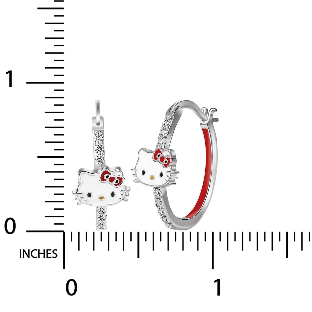 Hello Kitty Enamel Hoop Earrings, Fashion Jewelry, Rhodium Plated Brass Gift Box,15, 2 Pack