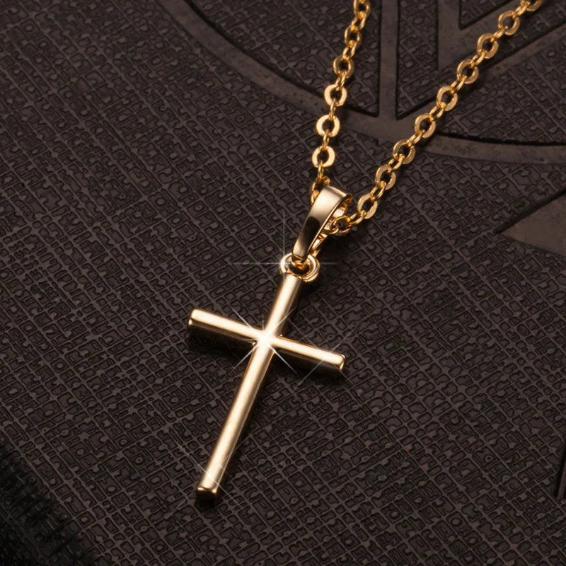 Stylish Gold and Black Crystal Cross Pendant Necklace for Men and Women – Perfect for Wholesale Dropshipping