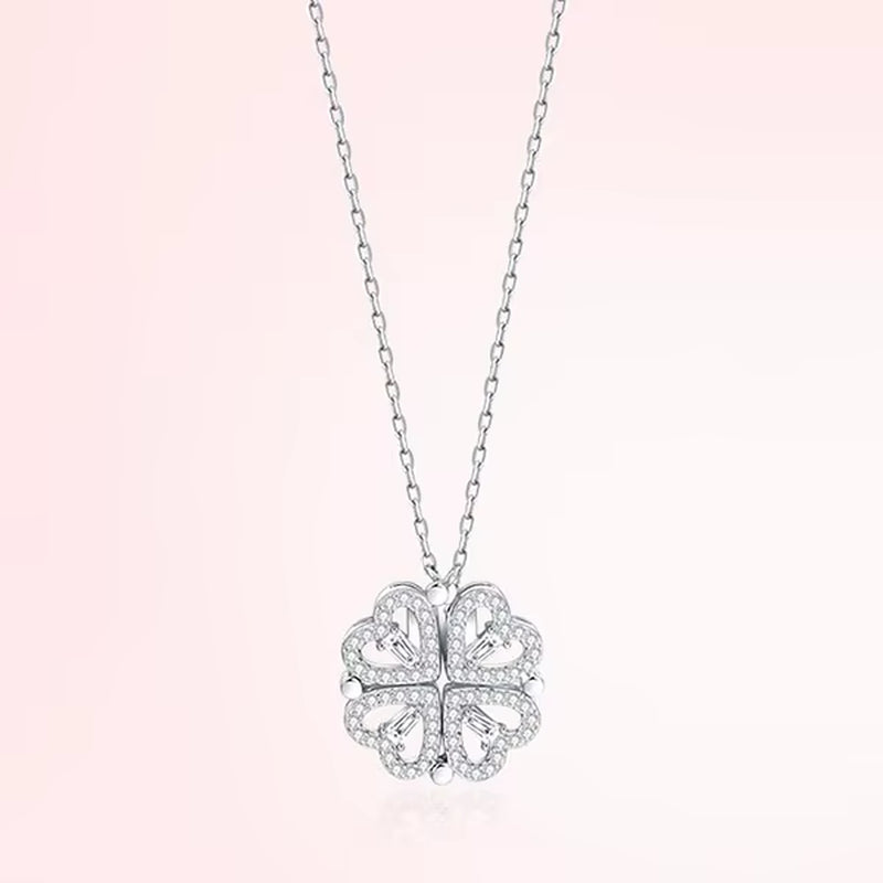 Heart-Shaped Four Leaf Clover Pendant Necklace - Zircon Clavicle Chain for Women, Perfect Gift for Love