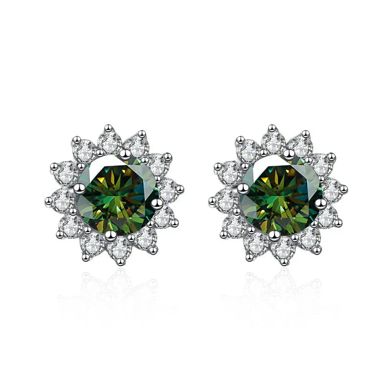 Stunning 1CT Moissanite Sunflower Stud Earrings in 925 Sterling Silver - D Color VVS1 Wedding Jewelry Gift for Her