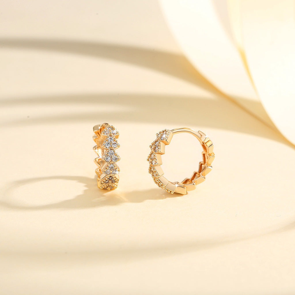 European and American Fashion Copper-Plated Gold Inlaid Zircon Earrings