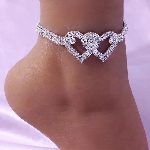 Charming Double Heart Crystal Anklet - Love Barefoot Chain Bracelet