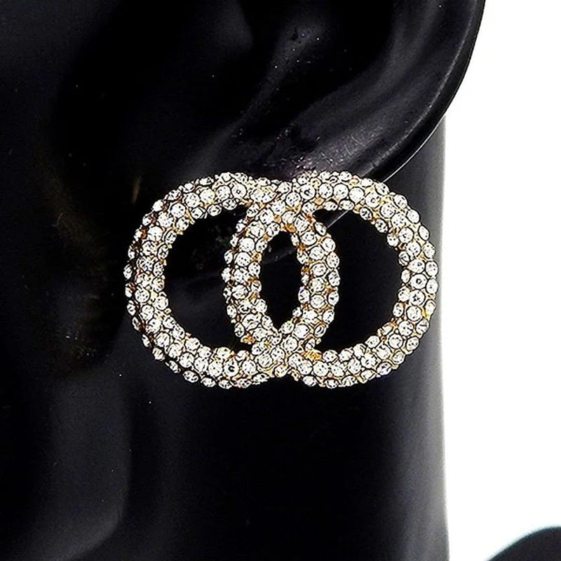 Sparkling Infinity Link Earrings with Pave Rhinestone Setting