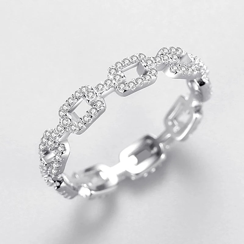 Stylish Sterling Silver Hip Hop Chain Rings with Sparkling Cubic Zirconia