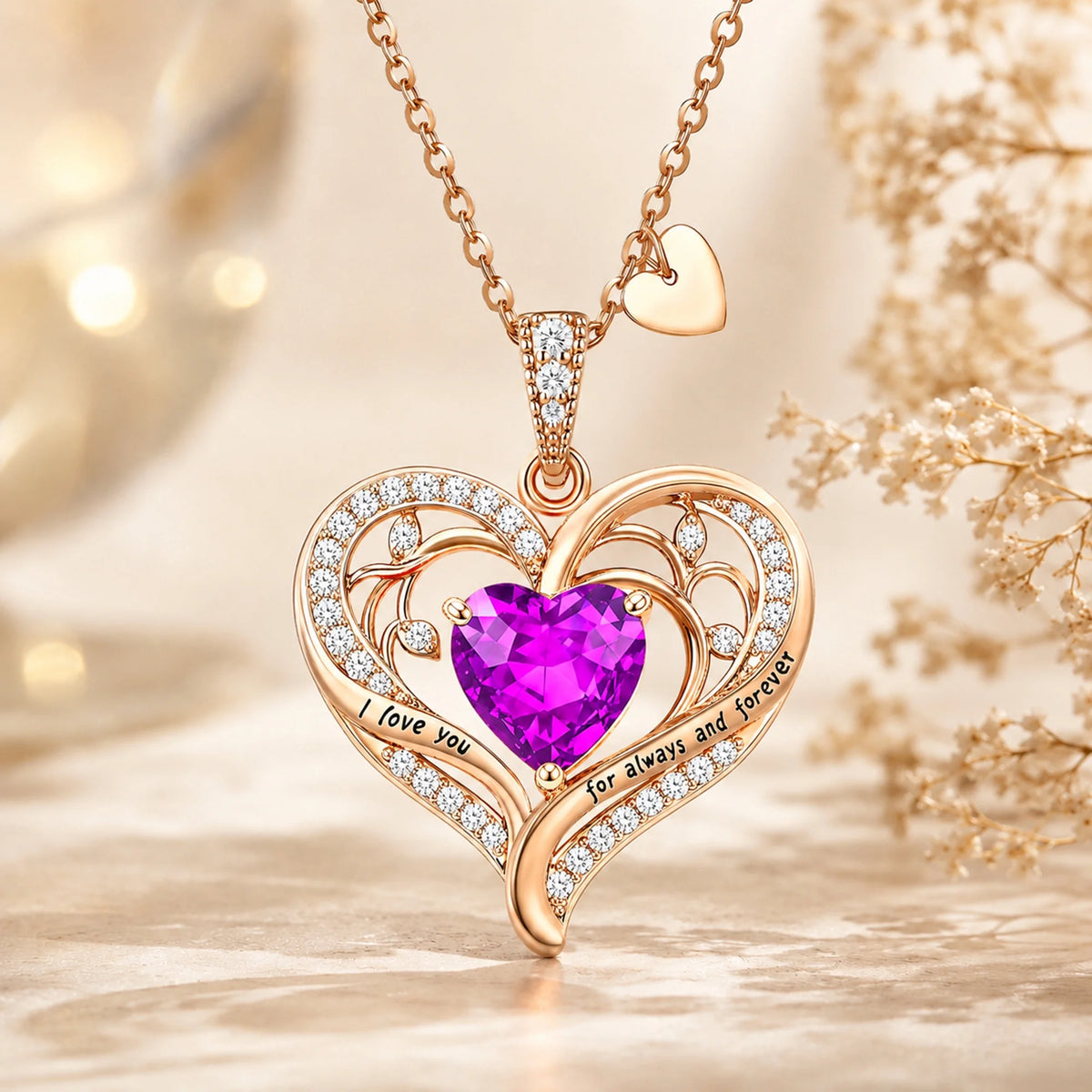 Birthstone Heart Pendant Necklace for Women, Christmas Birthday Anniversary Jewelry Gift