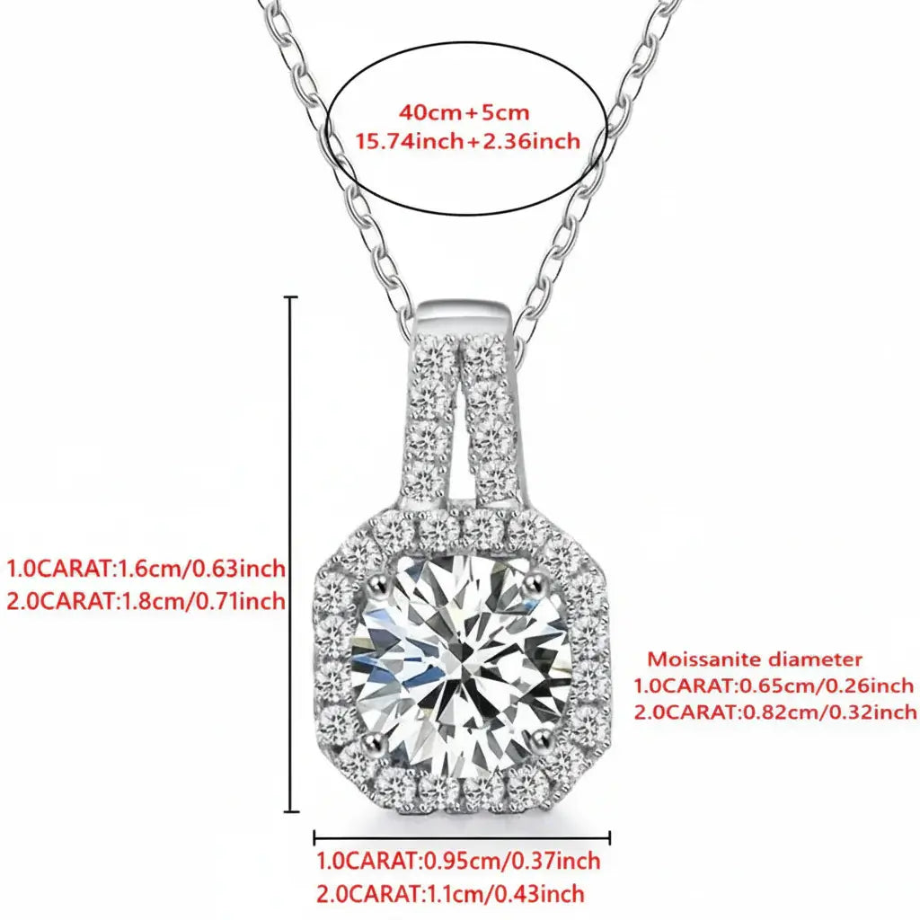 Stunning Moissanite Diamond Pendant Necklace in Rhodium-Plated 925 Silver