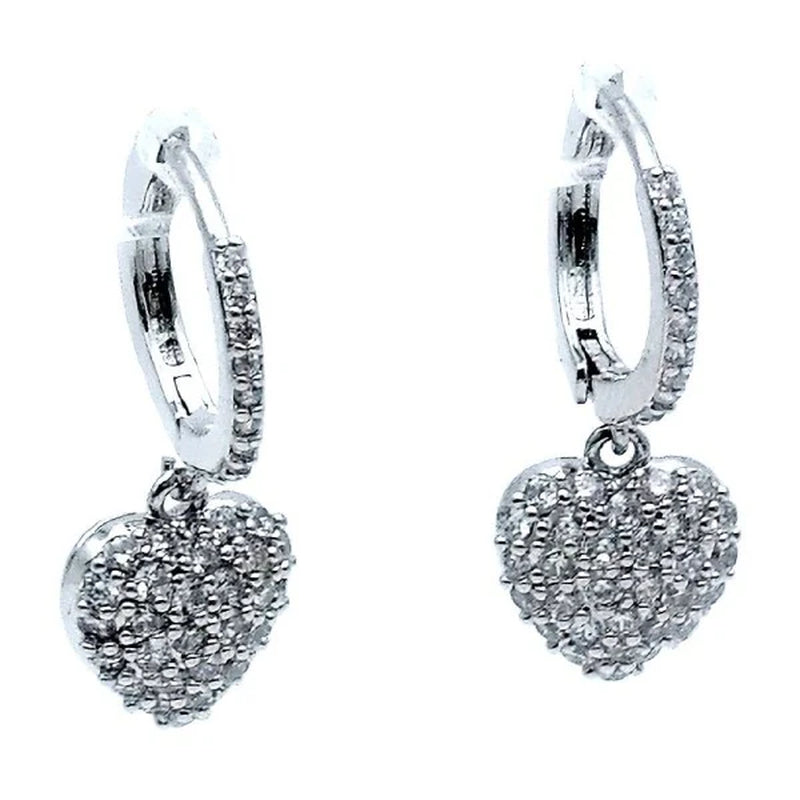 Sparkling Heart Dangle Mini Hoop Earrings with Cubic Zirconia