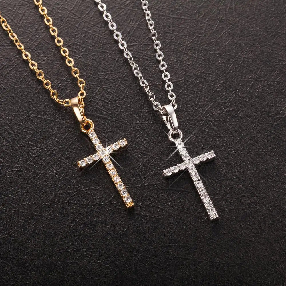 Stylish Gold and Black Crystal Cross Pendant Necklace for Men and Women – Perfect for Wholesale Dropshipping