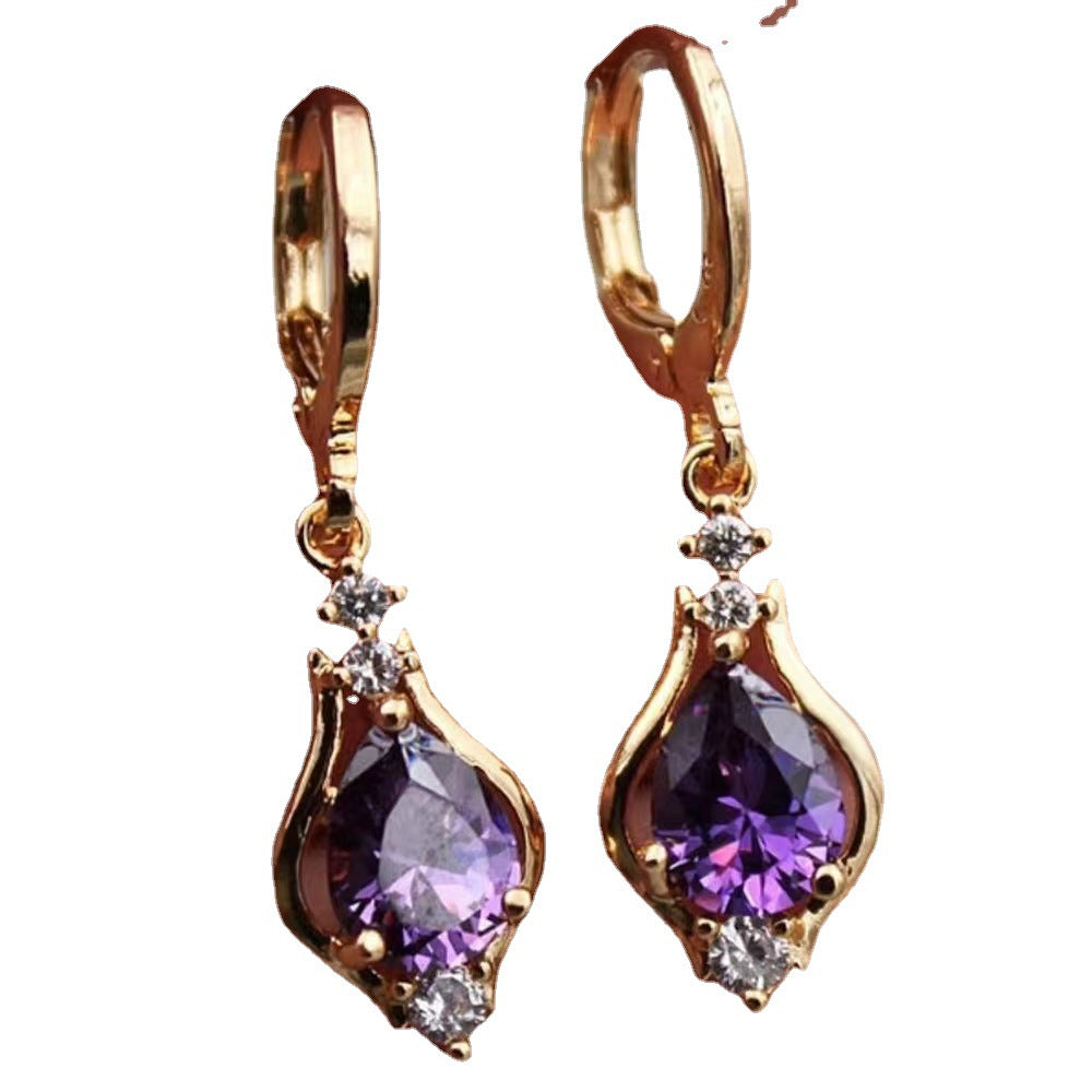 Purple Zircon All-Match Drop-Shaped Temperament Earrings
