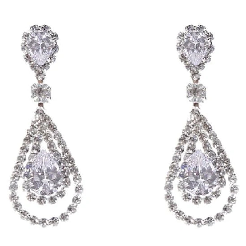Elegant Linked Pear Rhinestone Dangle Earrings