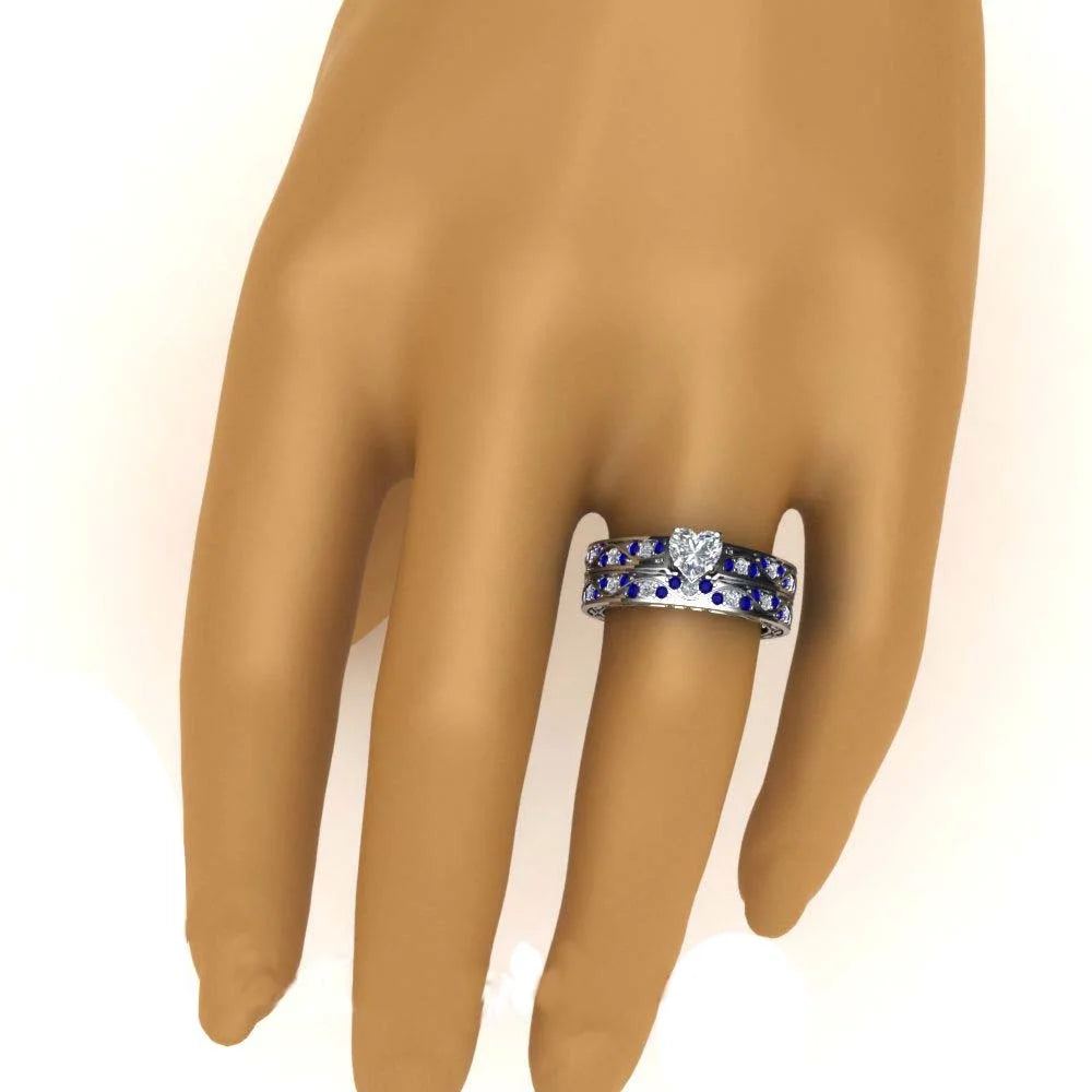 Matching Ring Couple Rings White Gold Plated 1CT CZ Women Wedding Ring Sets Female Ring
