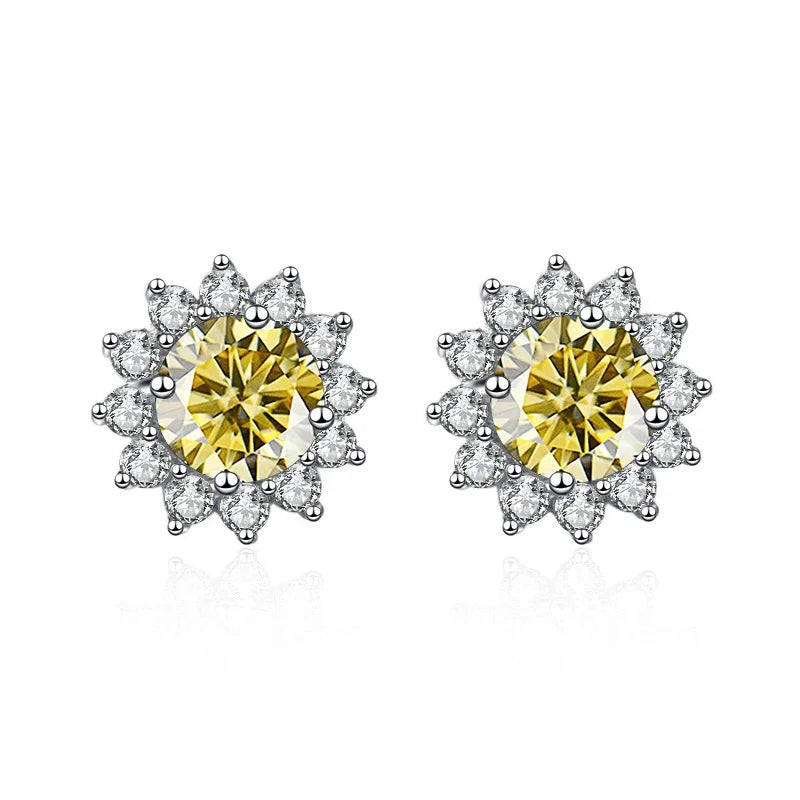 Stunning 1CT Moissanite Sunflower Stud Earrings in 925 Sterling Silver - D Color VVS1 Wedding Jewelry Gift for Her